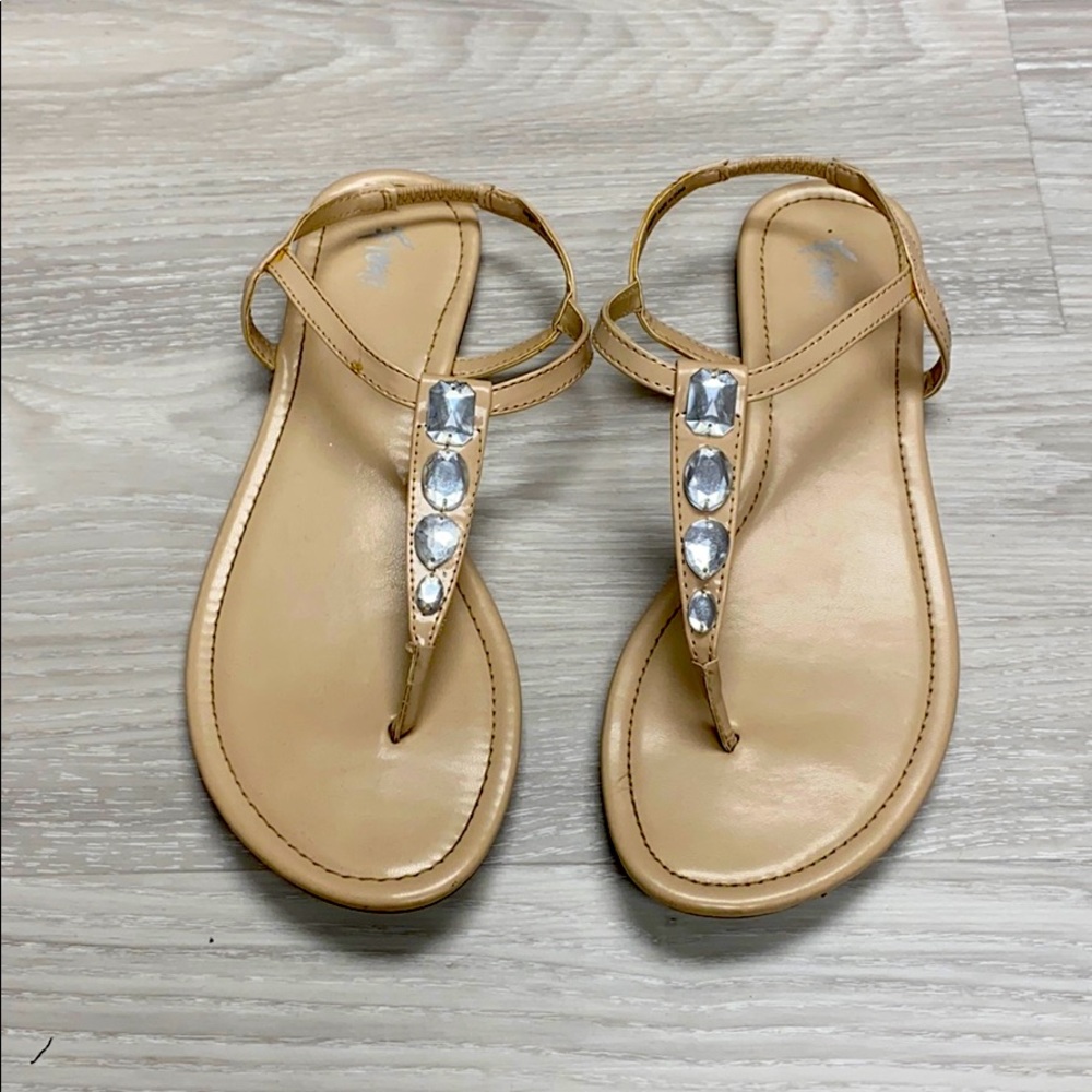 Tan embellished flat sandals